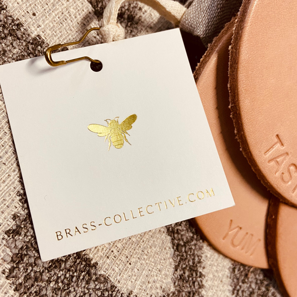 NWT Brass Collective Hand Pressed Natural Tan Leather Coasters Set of 4 - Picture 5 of 6